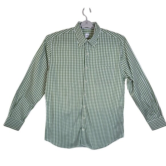 Peter Millar Shirt Mens Large Cotton Green White Gingham Golf Button Down‎ NWOT - Picture 1 of 10